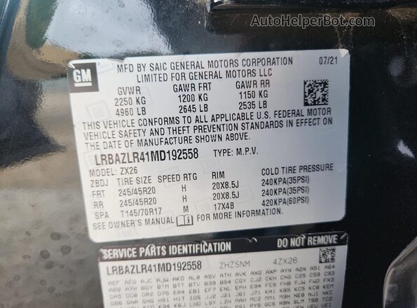 LRBAZLR41MD192558 2021 BUICK ENVISION Black 360 interior view