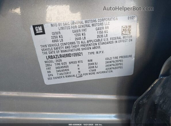 LRBAZLR48MD109921 2021 BUICK ENVISION Gray Engine compartment view