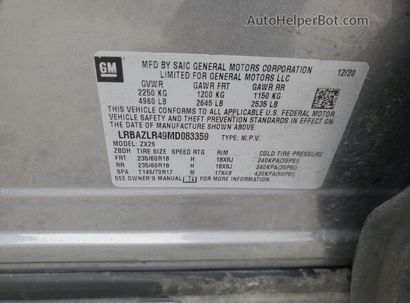 LRBAZLR49MD083359 2021 BUICK ENVISION Gray VIN կոդի պիտակի տեսք