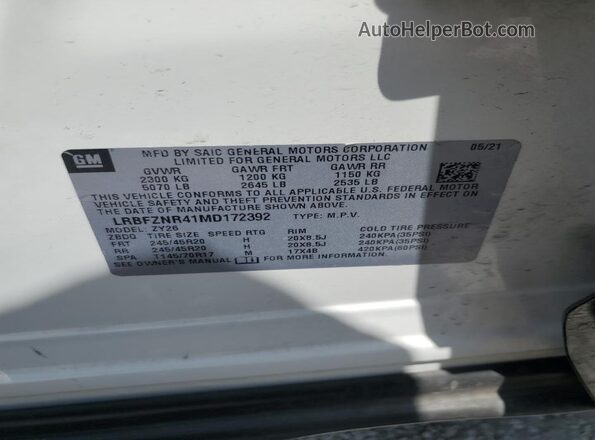 LRBFZNR41MD172392 2021 BUICK ENVISION White Widok naklejki z numerem VIN