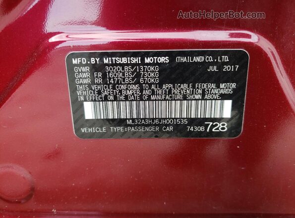 ML32A3HJ6JH001535 2018 MITSUBISHI MIRAGE Maroon ძრავის განყოფილების ხედი