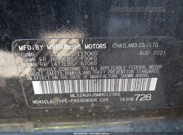 ML32AUHJ6MH012366 2021 MITSUBISHI MIRAGE Черный Вид подкапотного пространства