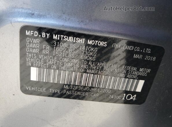 ML32F3FJ0JHF12200 2018 MITSUBISHI MIRAGE Gray ძრავის განყოფილების ხედი