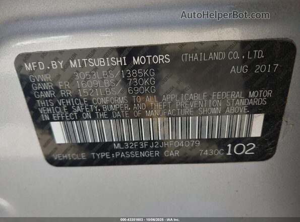 ML32F3FJ2JHF04079 2018 MITSUBISHI MIRAGE G4 Серебряный Вид подкапотного пространства