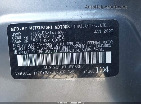 ML32F3FJ9LHF08388 2020 MITSUBISHI MIRAGE G4 Серый Вид подкапотного пространства