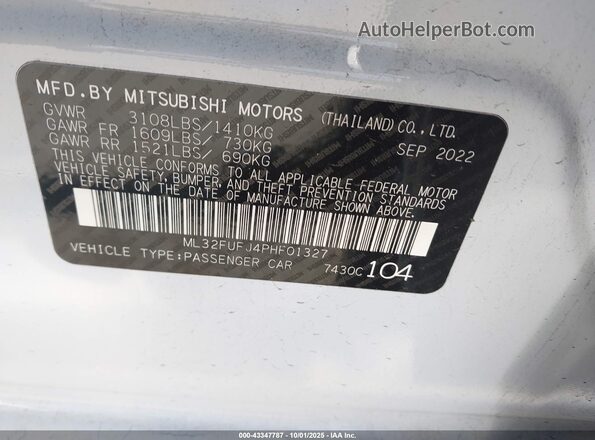 ML32FUFJ4PHF01327 2023 MITSUBISHI MIRAGE G4 Белый Вид подкапотного пространства