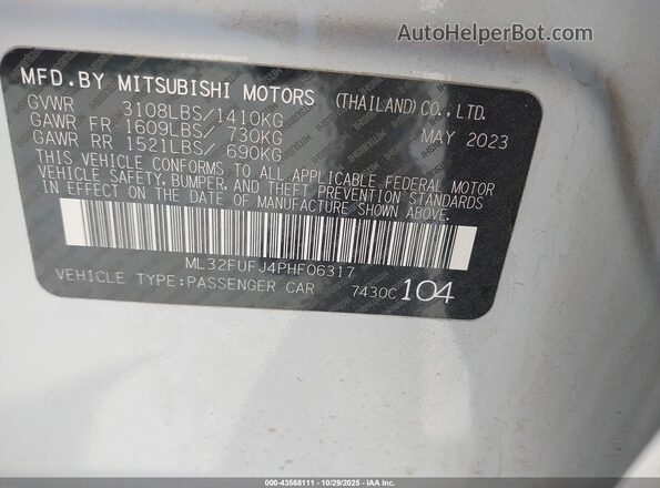 ML32FUFJ4PHF06317 2023 MITSUBISHI MIRAGE G4 Белый Вид подкапотного пространства