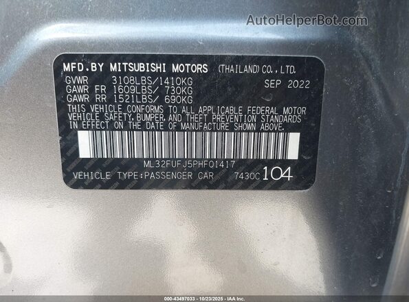ML32FUFJ5PHF01417 2023 MITSUBISHI MIRAGE G4 Серебряный Вид подкапотного пространства