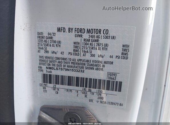 NM0LS7S79N1533232 2022 FORD TRANSIT CONNECT Белый Вид подкапотного пространства