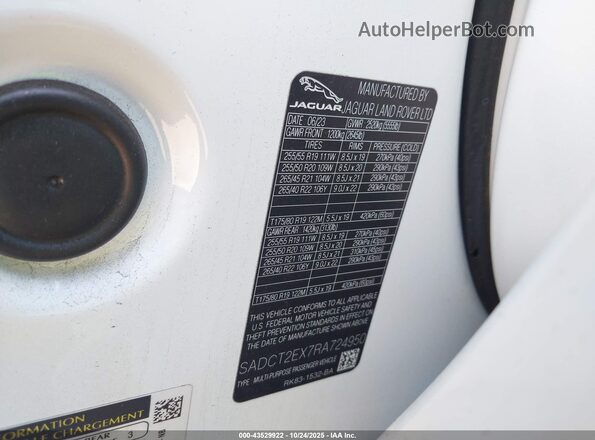 SADCT2EX7RA724950 2024 JAGUAR F-PACE White Вид підкапотного простору