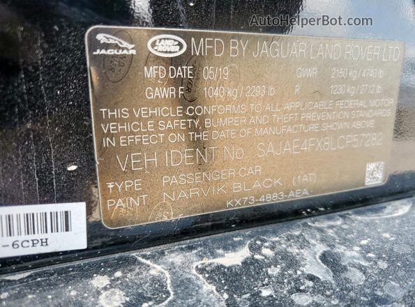 SAJAE4FX8LCP57282 2020 JAGUAR XF Black Widok naklejki z numerem VIN