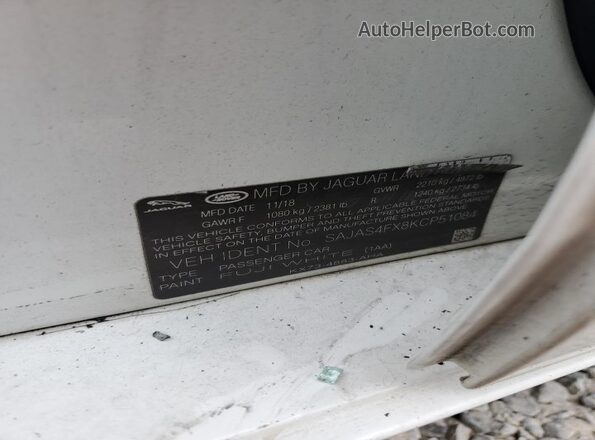 SAJAS4FX8KCP51084 2019 JAGUAR XF Белый Вид подкапотного пространства