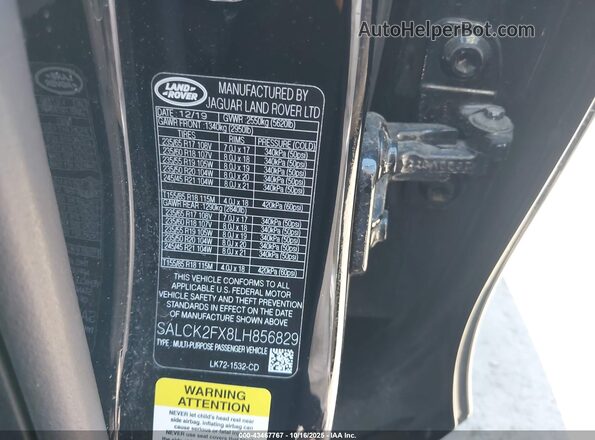 SALCK2FX8LH856829 2020 LAND ROVER DISCOVERY SPORT Black Вид підкапотного простору
