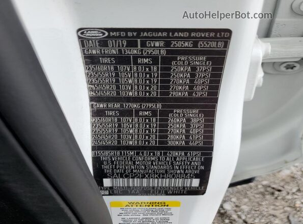 SALCP2FX8KH808845 2019 LAND ROVER DISCOVERY White Widok naklejki z numerem VIN