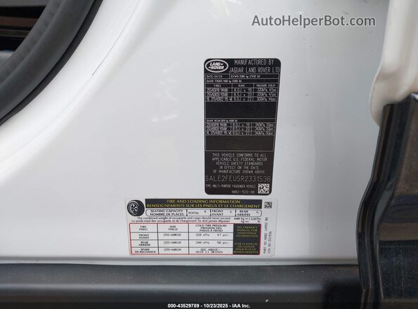 SALE2FEU5R2331536 2024 LAND ROVER DEFENDER White ძრავის განყოფილების ხედი