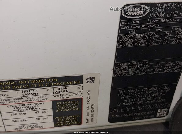 SALE3ERU6M2036276 2021 LAND ROVER DEFENDER Белый Вид подкапотного пространства