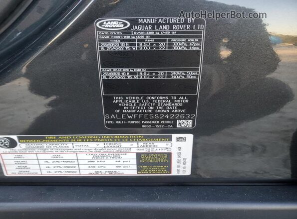 SALEWFFE5S2422632 2025 LAND ROVER DEFENDER Черный Вид наклейки с VIN-кодом