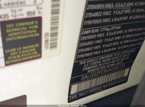 SALGS2FE5HA336720 2017 LAND ROVER RANGE ROVER White Widok komory silnika