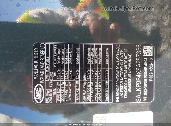 SALKP9F4XSA257336 2025 LAND ROVER RANGE ROVER Зеленый Вид подкапотного пространства