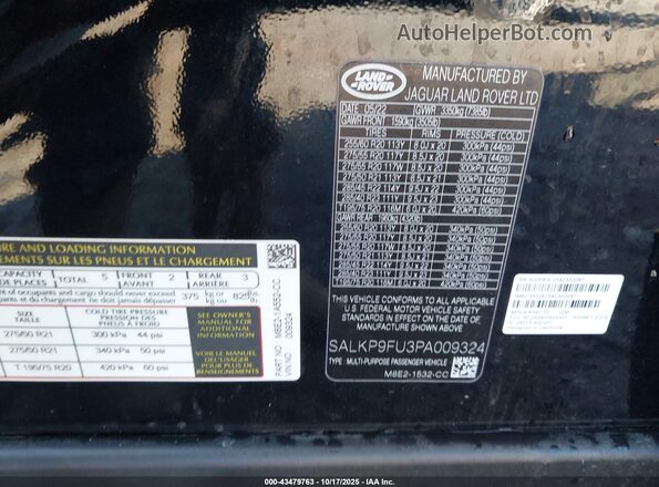 SALKP9FU3PA009324 2023 LAND ROVER RANGE ROVER Dark Blue Շարժիչի բաժամունքի տեսք
