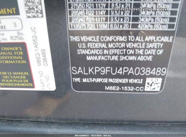 SALKP9FU4PA038489 2023 LAND ROVER RANGE ROVER Черный Вид подкапотного пространства