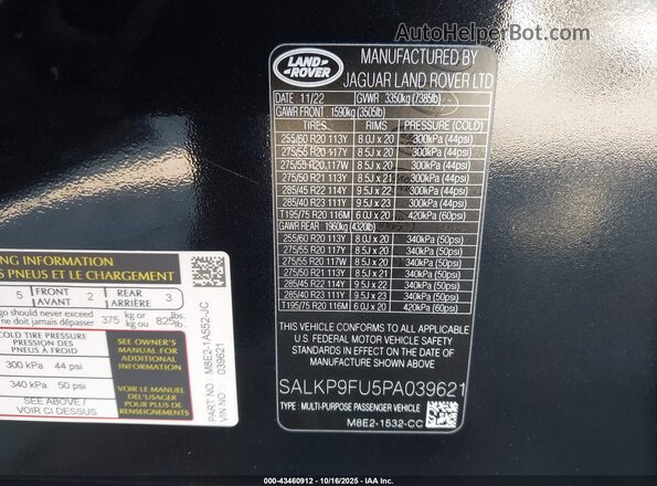 SALKP9FU5PA039621 2023 LAND ROVER RANGE ROVER Black Շարժիչի բաժամունքի տեսք