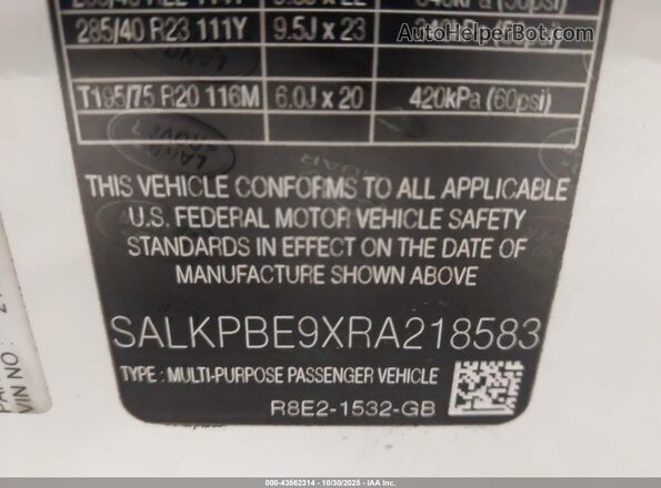 SALKPBE9XRA218583 2024 LAND ROVER RANGE ROVER Белый Вид подкапотного пространства