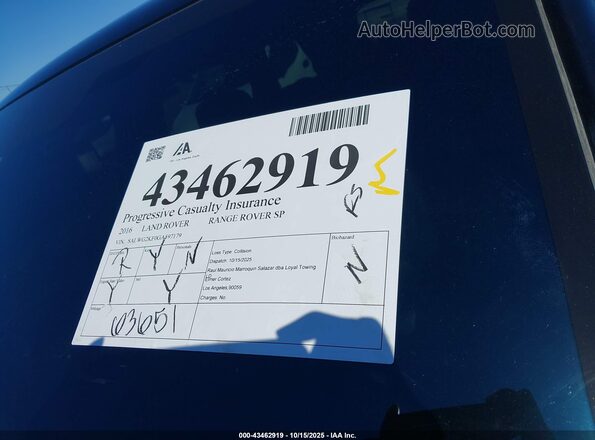 SALWG2KF0GA597179 2016 LAND ROVER RANGE ROVER SPORT Черный 