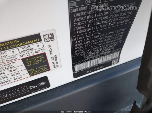 SALWG2RK9JA409379 2018 LAND ROVER RANGE ROVER SPORT Белый Вид подкапотного пространства