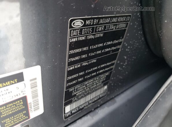 SALWR2VF5GA546606 2016 LAND ROVER RANGE Угольный Вид наклейки с VIN-кодом