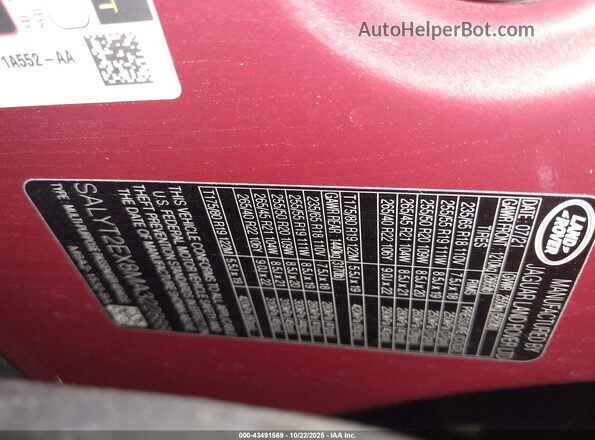 SALYT2EX8MA322888 2021 LAND ROVER RANGE ROVER VELAR Красный Вид подкапотного пространства