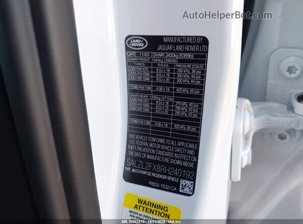 SALZL2FX8RH240192 2024 LAND ROVER RANGE ROVER EVOQUE White ძრავის განყოფილების ხედი