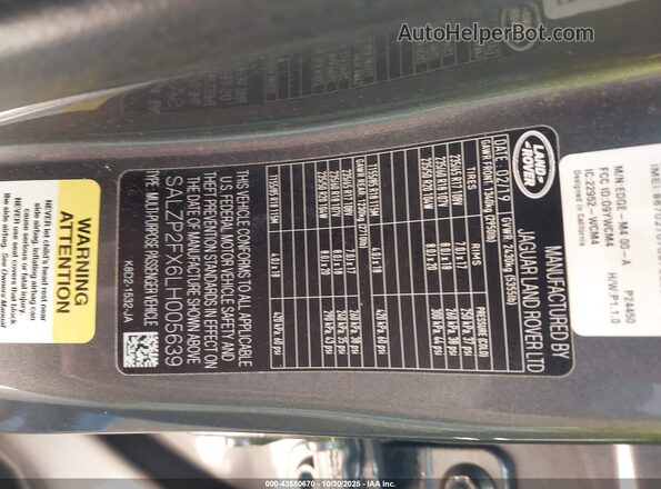 SALZP2FX6LH005639 2020 LAND ROVER RANGE ROVER EVOQUE Black Շարժիչի բաժամունքի տեսք