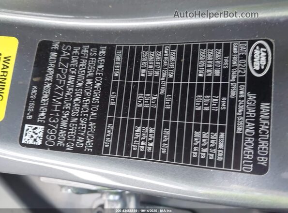 SALZP2FX7MH137990 2021 LAND ROVER RANGE ROVER EVOQUE Gray Вид підкапотного простору