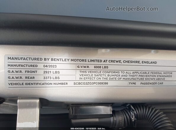 SCBCG2ZG3PC009386 2023 BENTLEY OTHER Gold Vista del compartimento del motor