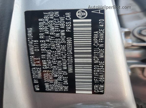VNKKTUD37GA059960 2016 TOYOTA YARIS Серебряный Вид подкапотного пространства