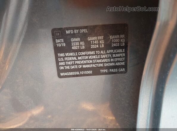 W04GS6SS5L1010302 2020 BUICK REGAL Серый Вид подкапотного пространства