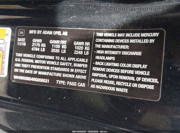 W04WH3N54HG056531 2017 BUICK CASCADA Черный Вид подкапотного пространства