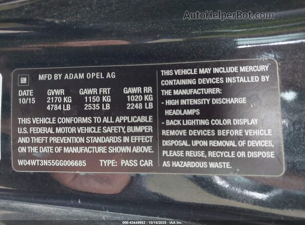 W04WT3N55GG006685 2016 BUICK CASCADA Черный Вид подкапотного пространства