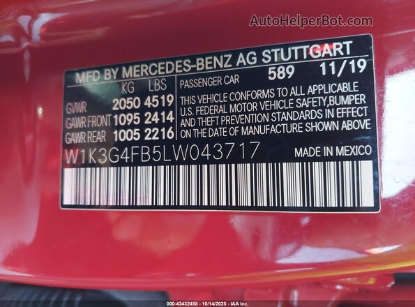 W1K3G4FB5LW043717 2020 MERCEDES-BENZ A 220 Красный Вид подкапотного пространства