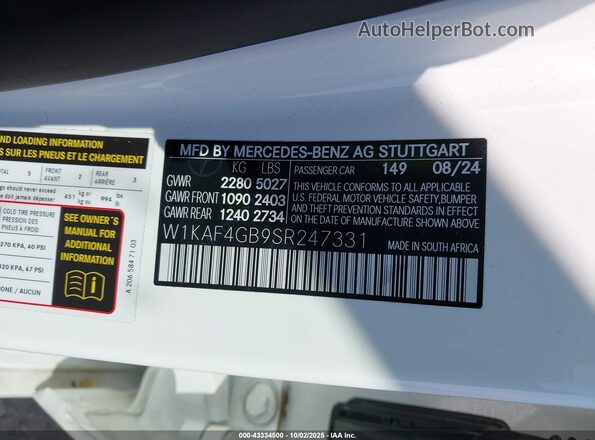 W1KAF4GB9SR247331 2025 MERCEDES-BENZ C-CLASS Белый Вид подкапотного пространства