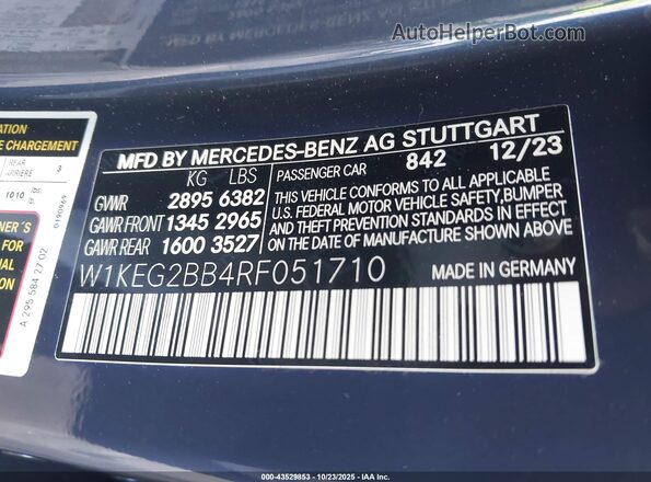 W1KEG2BB4RF051710 2024 MERCEDES-BENZ EQE 350+ Blue Vista del compartimento del motor