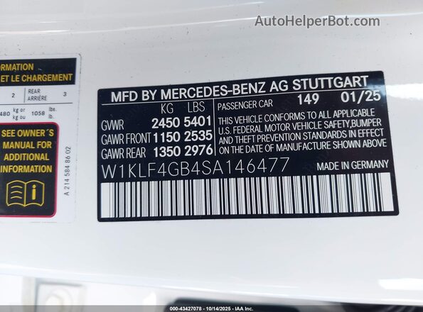 W1KLF4GB4SA146477 2025 MERCEDES-BENZ E-CLASS Белый Вид подкапотного пространства