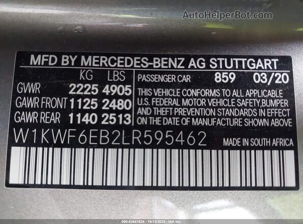 W1KWF6EB2LR595462 2020 MERCEDES-BENZ AMG C 43 Silver Engine compartment view