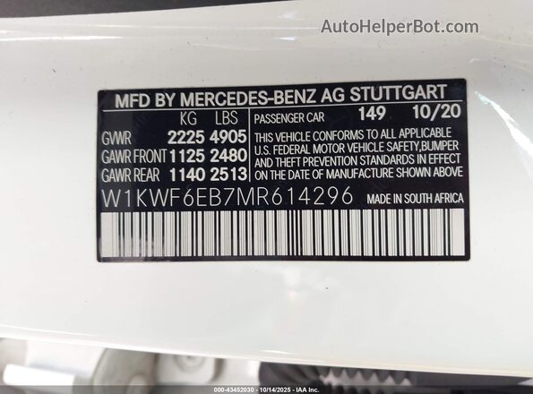 W1KWF6EB7MR614296 2021 MERCEDES-BENZ AMG C 43 White Widok komory silnika