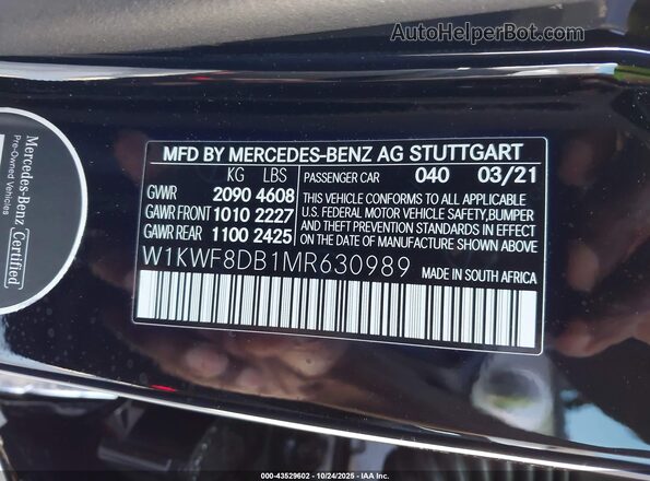 W1KWF8DB1MR630989 2021 MERCEDES-BENZ C-CLASS Black Engine compartment view
