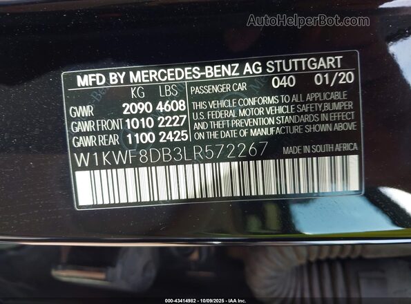W1KWF8DB3LR572267 2020 MERCEDES-BENZ C-CLASS Black Вид підкапотного простору