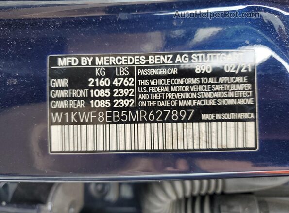 W1KWF8EB5MR627897 2021 MERCEDES-BENZ C Blue Вид підкапотного простору