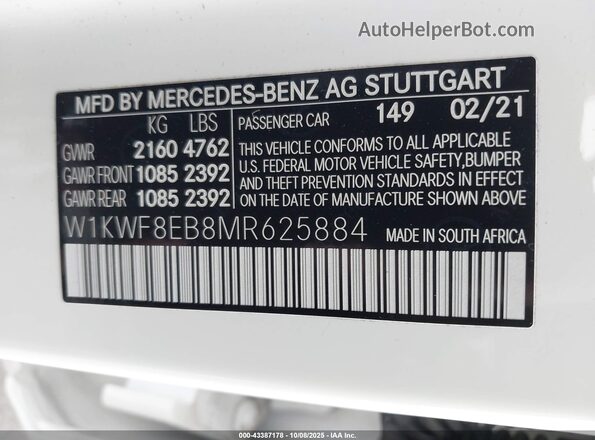 W1KWF8EB8MR625884 2021 MERCEDES-BENZ C-CLASS White Vista del compartimento del motor