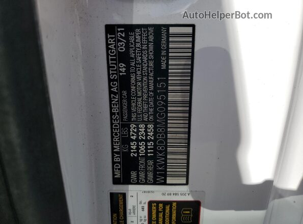 W1KWK8DB8MG095151 2021 MERCEDES-BENZ C White Вид підкапотного простору
